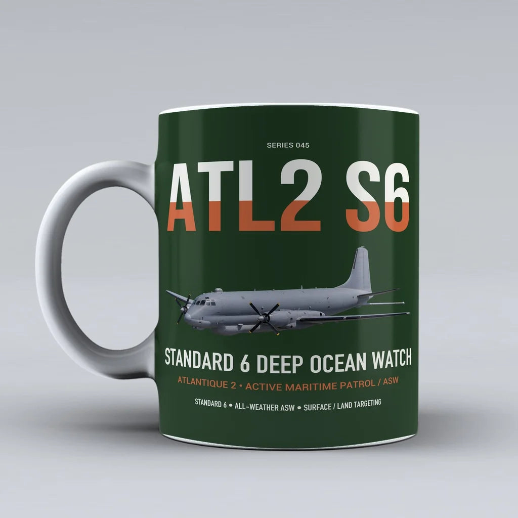 Atlantique 2 Standard 6 design on dark green ceramic mug, double-side print
