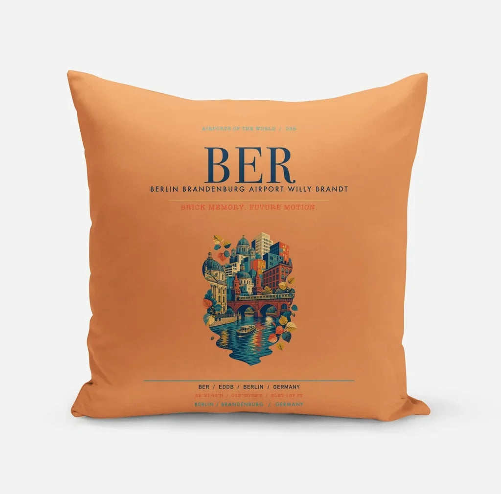 Berlin Brandenburg Airport Willy Brandt (BER) design on orange pillow
