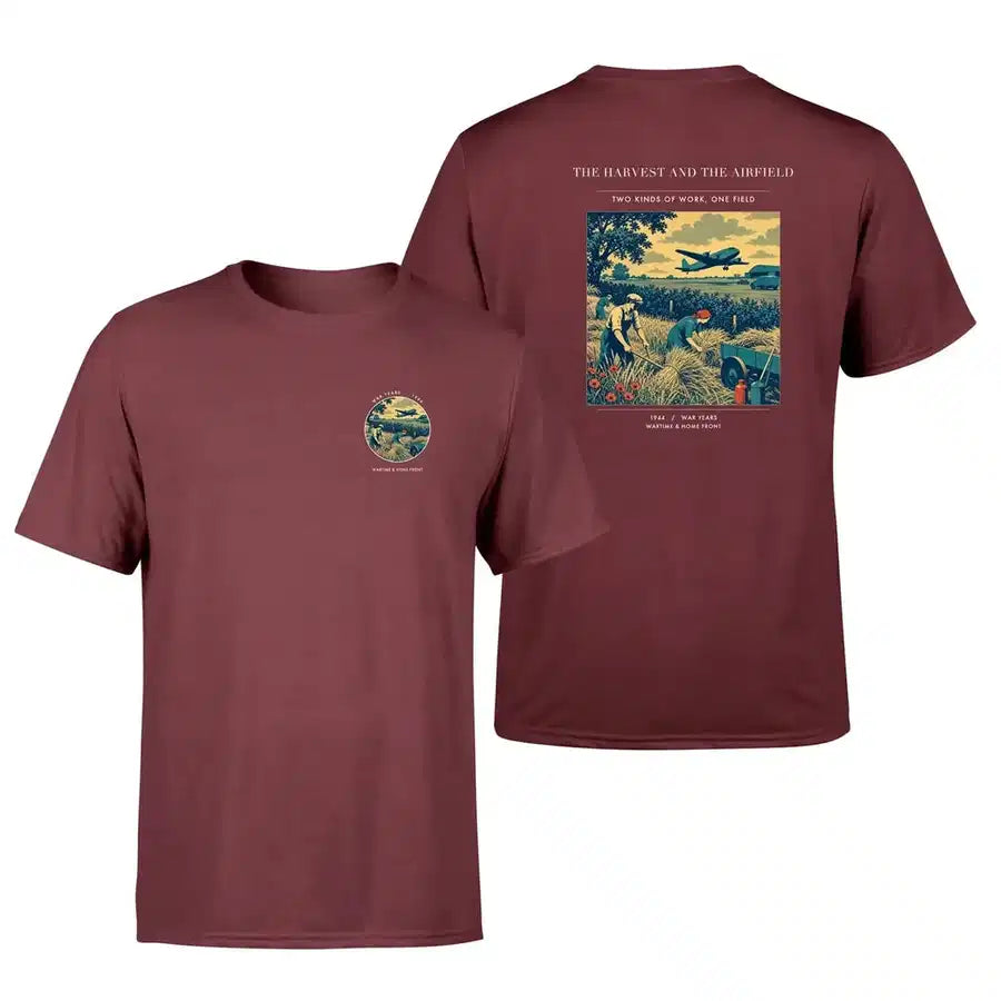 VINTAGE G4510 - The Harvest And The Airfield - Double-Side T-Shirt design on darkred double side t shirt