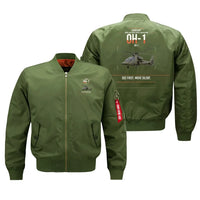 Thumbnail for Kawasaki OH-1 design on green bomber jacket, double-side print