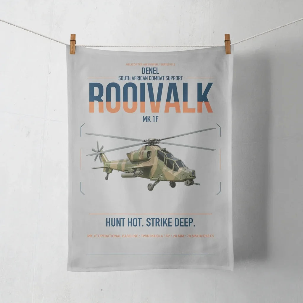 Denel Rooivalk Mk 1F design on light gray towel