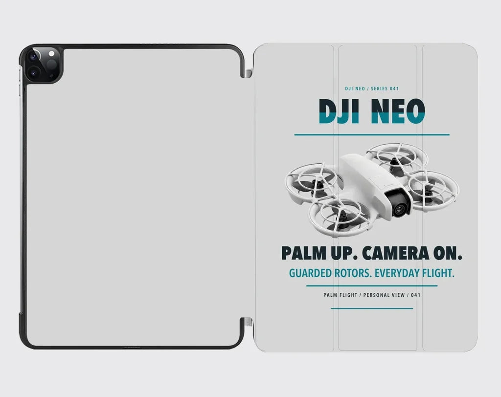 DJI Neo design on light gray ipad tablet case