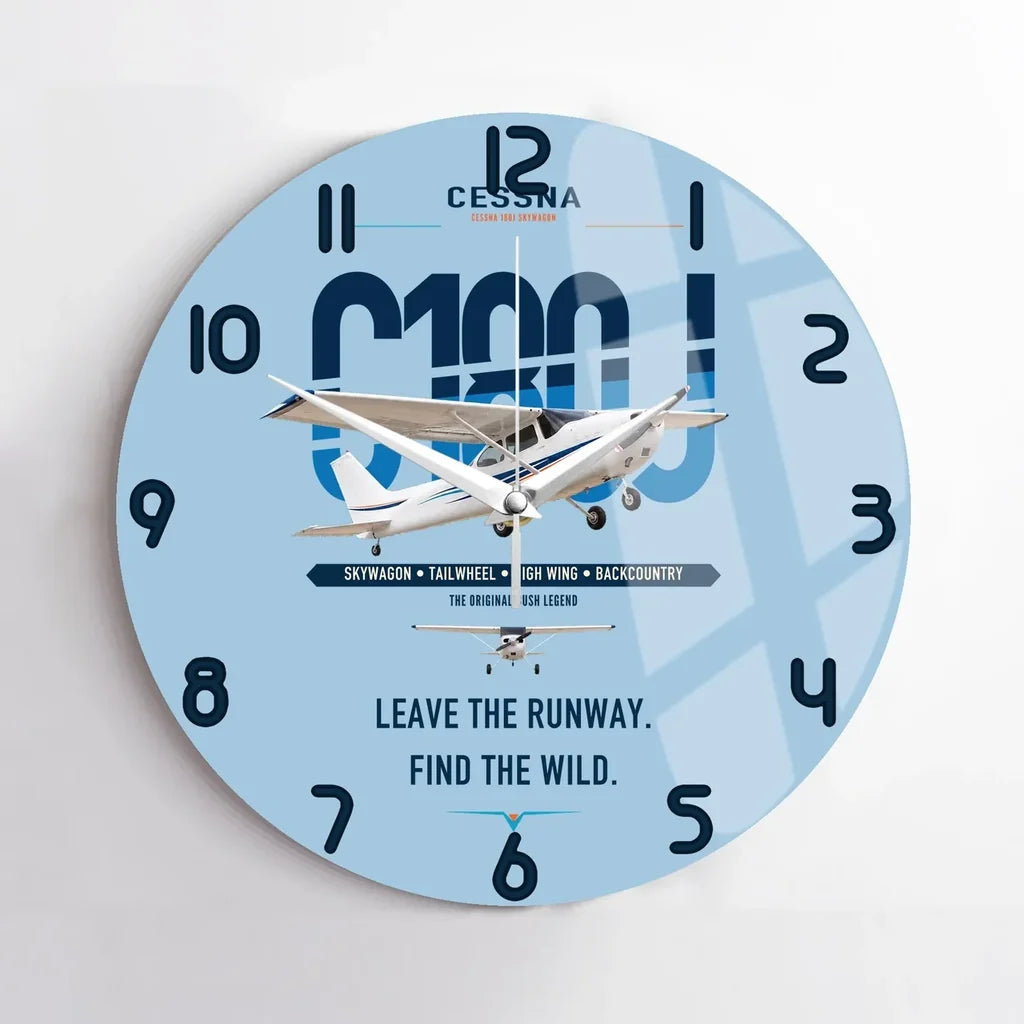 Cessna 180J Skywagon design on light blue no frame wall clock