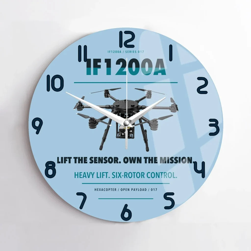 Inspired Flight IF1200A design on light blue no frame wall clock