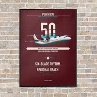 Thumbnail for Fokker 50 vertical canvas print - framed - dark red background