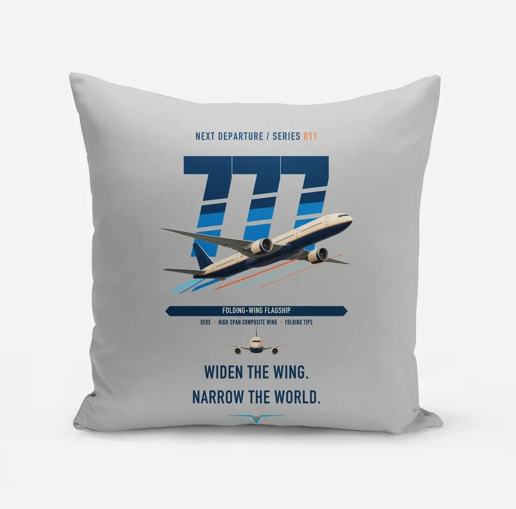 Boeing 777-9 design on light gray pillow
