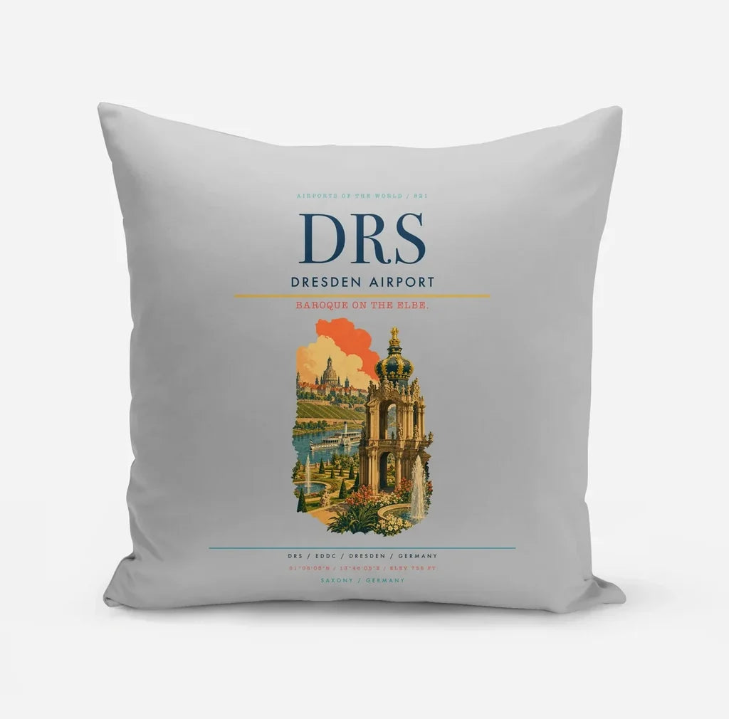 Dresden Airport (DRS) design on light gray pillow