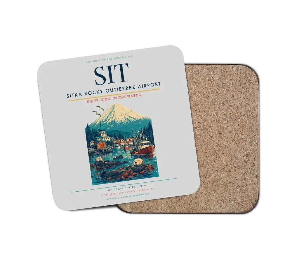 Sitka Rocky Gutierrez Airport (SIT) design on light gray 1 piece coaster
