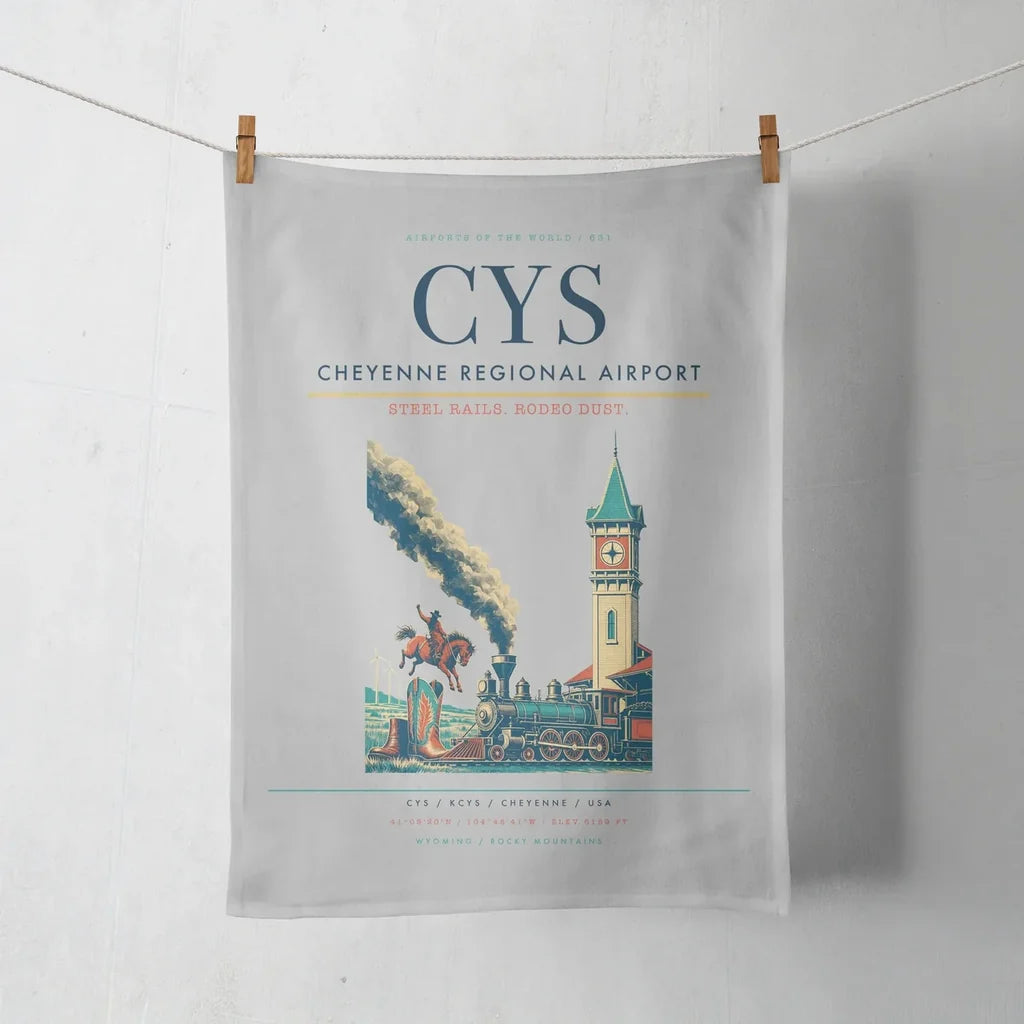 Cheyenne Regional Airport (CYS) design on light gray towel