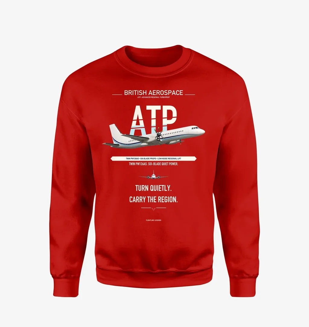 British Aerospace ATP design on red sweatshirt