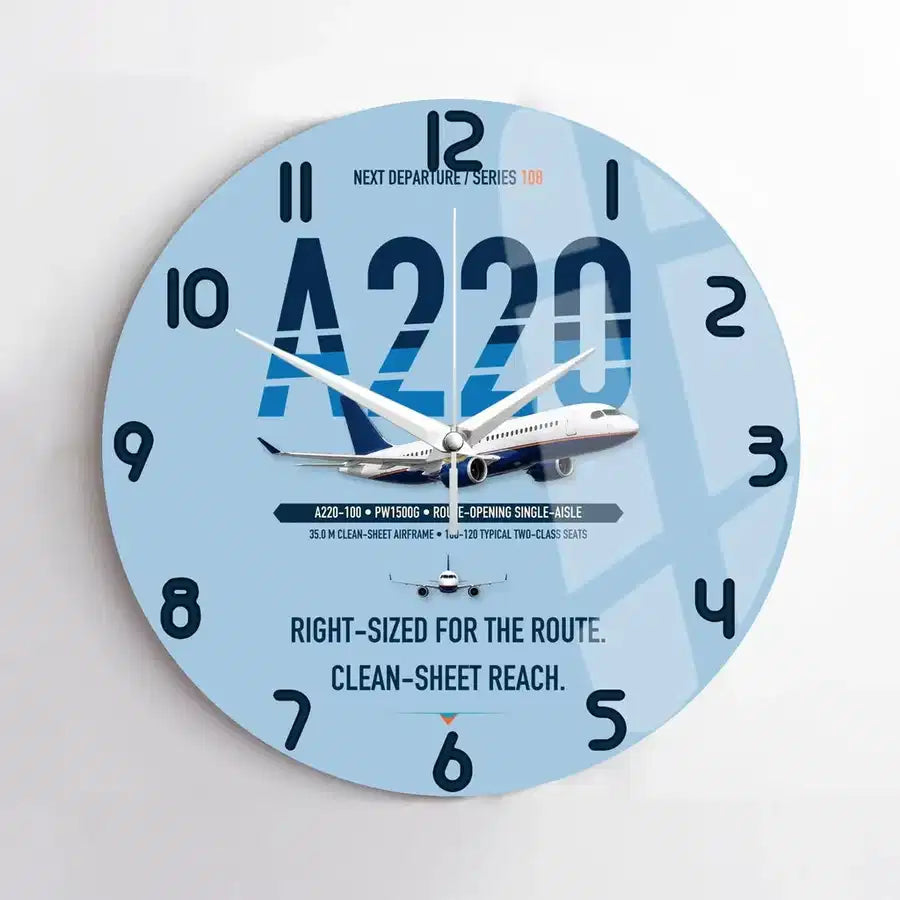Airbus A220-100 design on light blue no frame wall clock