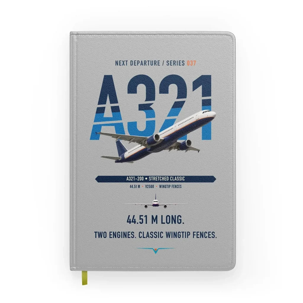 Airbus A321 design on light gray notebook