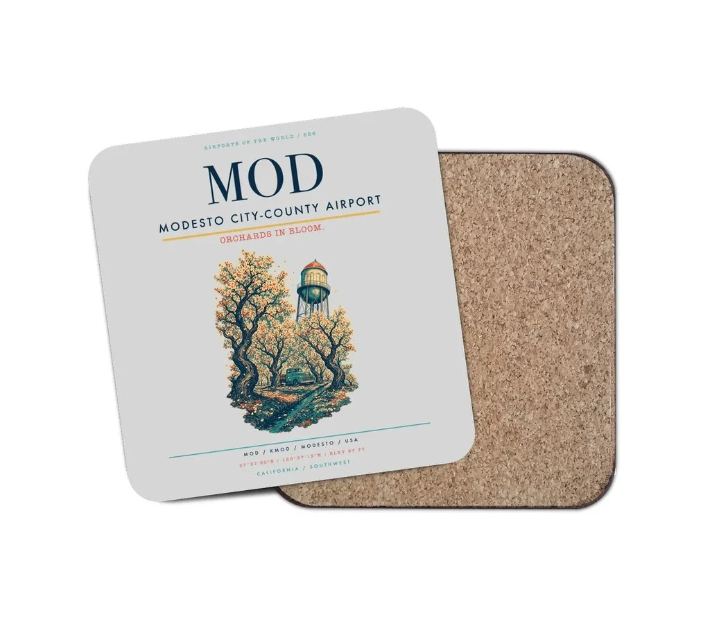 Modesto City-County Airport (MOD) design on light gray 1 piece coaster