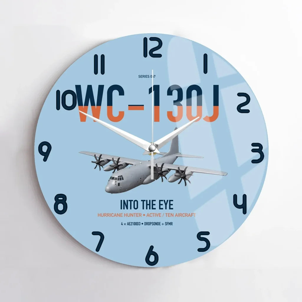 WC-130J Hurricane Hunter design on light blue no frame wall clock
