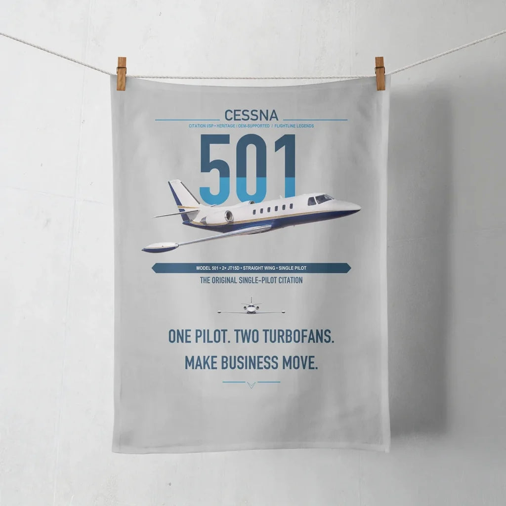 Cessna 501 Citation I SP design on light gray towel