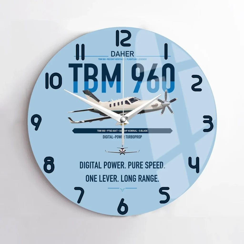 Daher TBM 960 design on light blue no frame wall clock