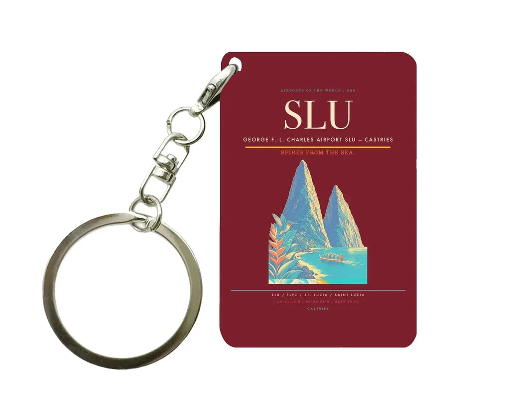 George F. L. Charles Airport (SLU) design on dark red key chain