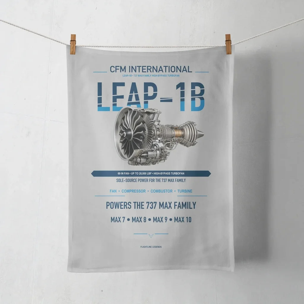 CFM LEAP-1B design on light gray towel