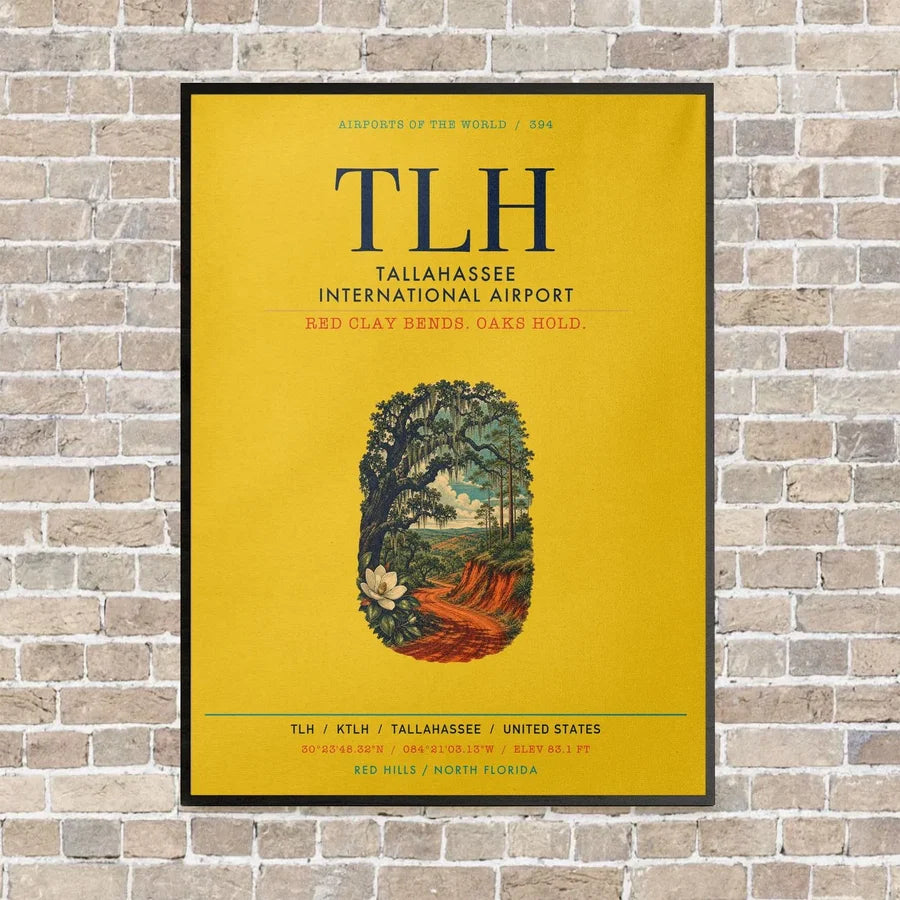 Tallahassee International Airport TLH vertical canvas print - framed - yellow background