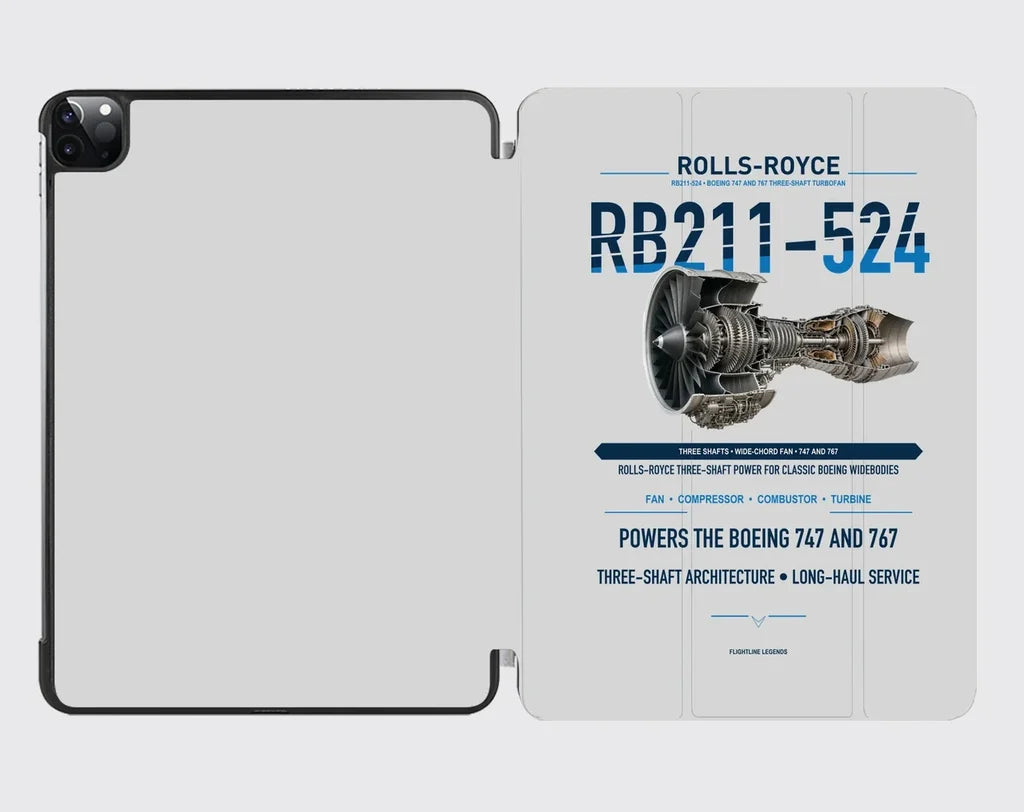 RB211-524 design on light gray ipad tablet case