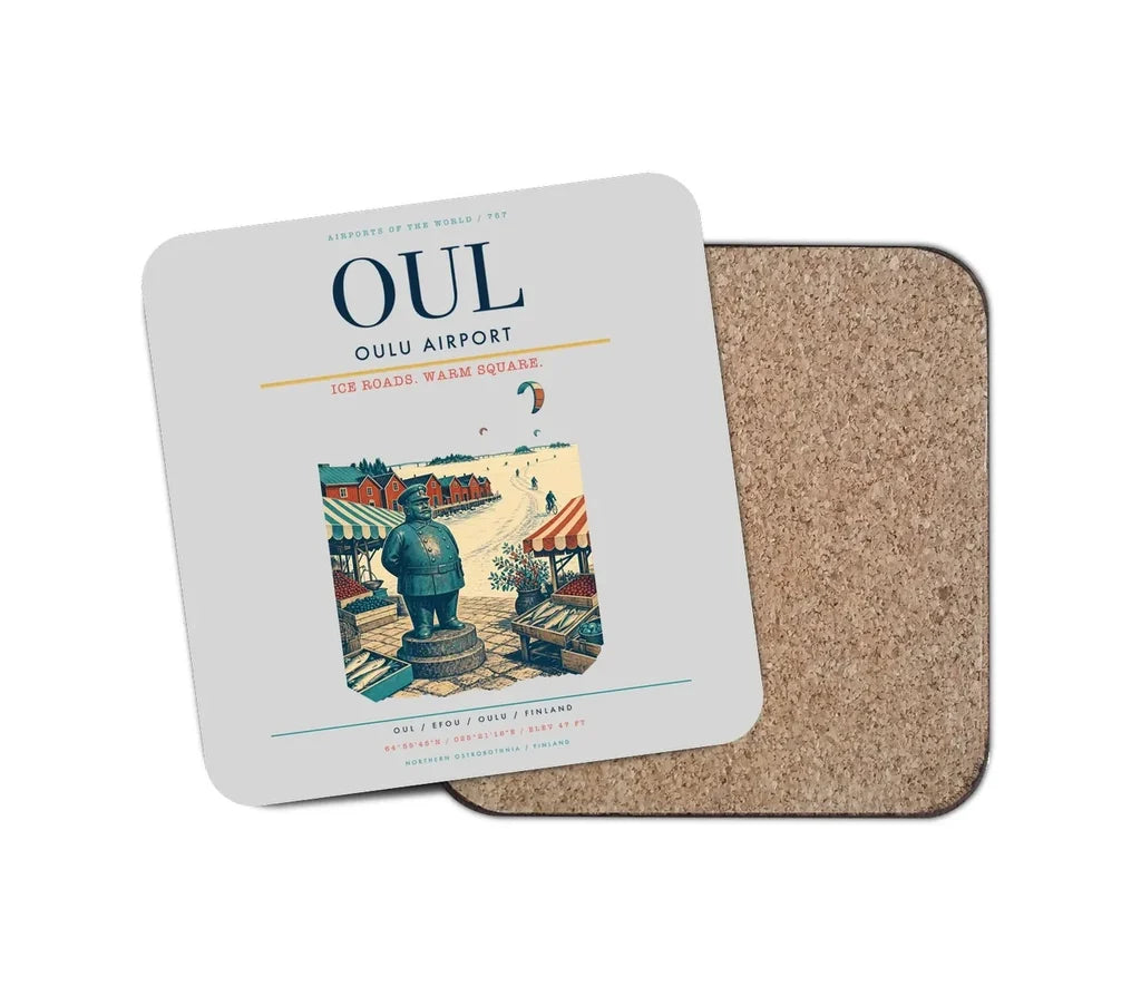 Oulu Airport (OUL) design on light gray 1 piece coaster