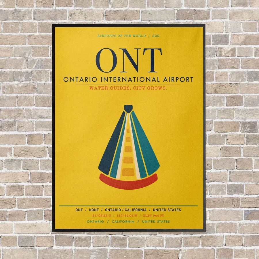 Ontario International Airport ONT vertical canvas print - framed - yellow background