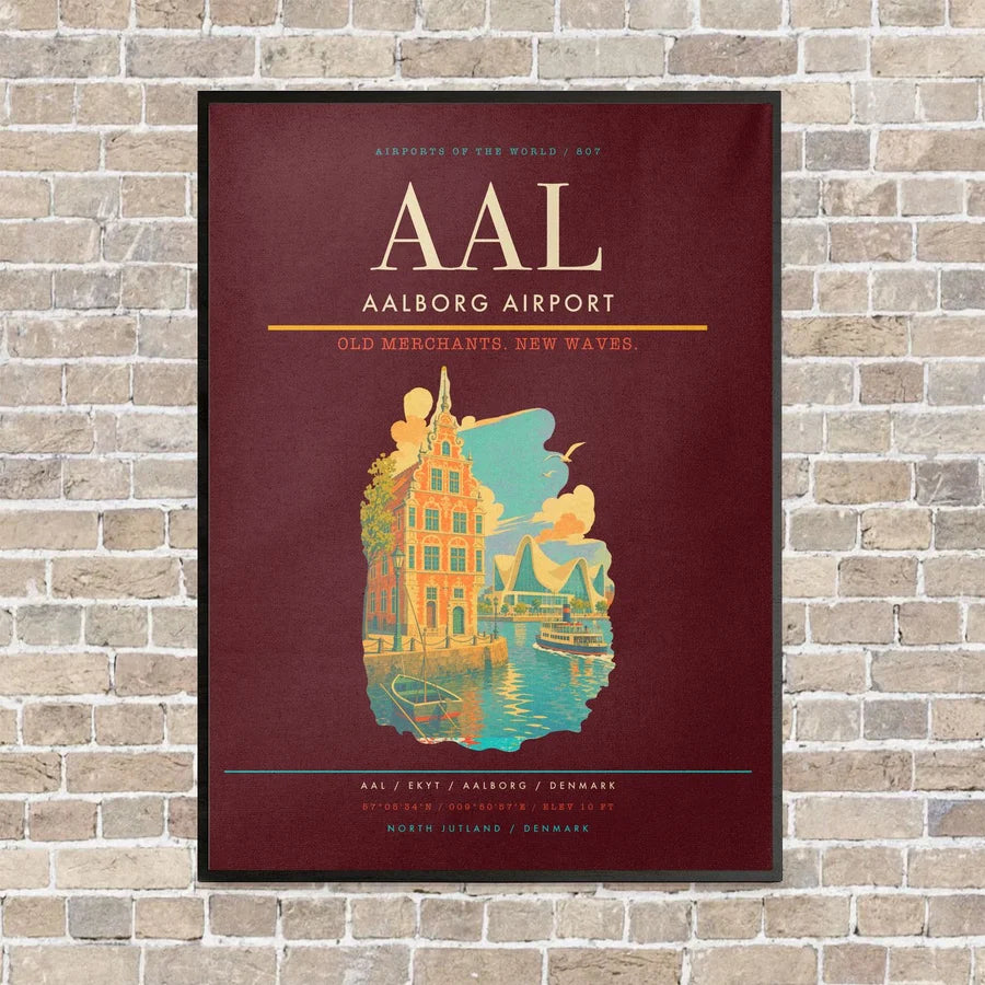 Aalborg Airport AAL - Canvas Framed - Dark Red