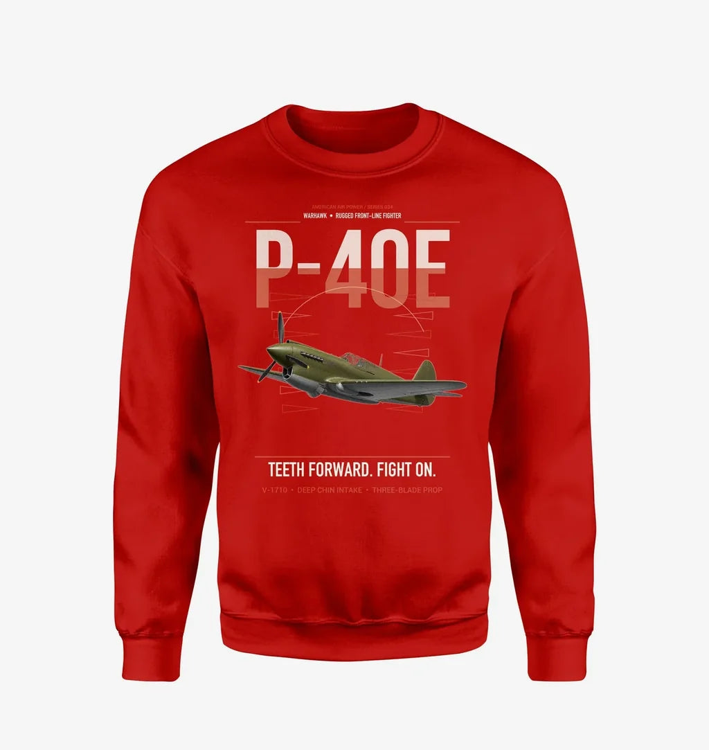 P-40E Warhawk design on red sweatshirt