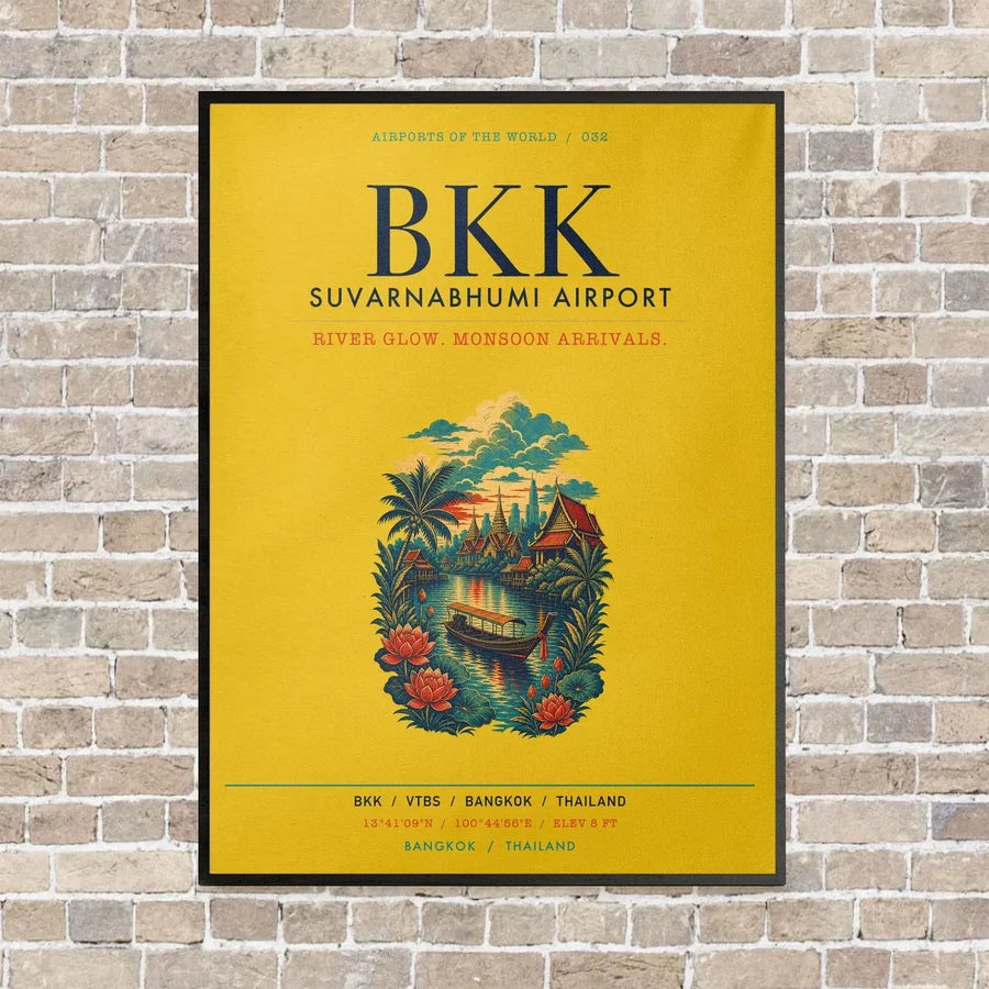 Suvarnabhumi Airport Bangkok BKK vertical canvas print - framed - yellow background