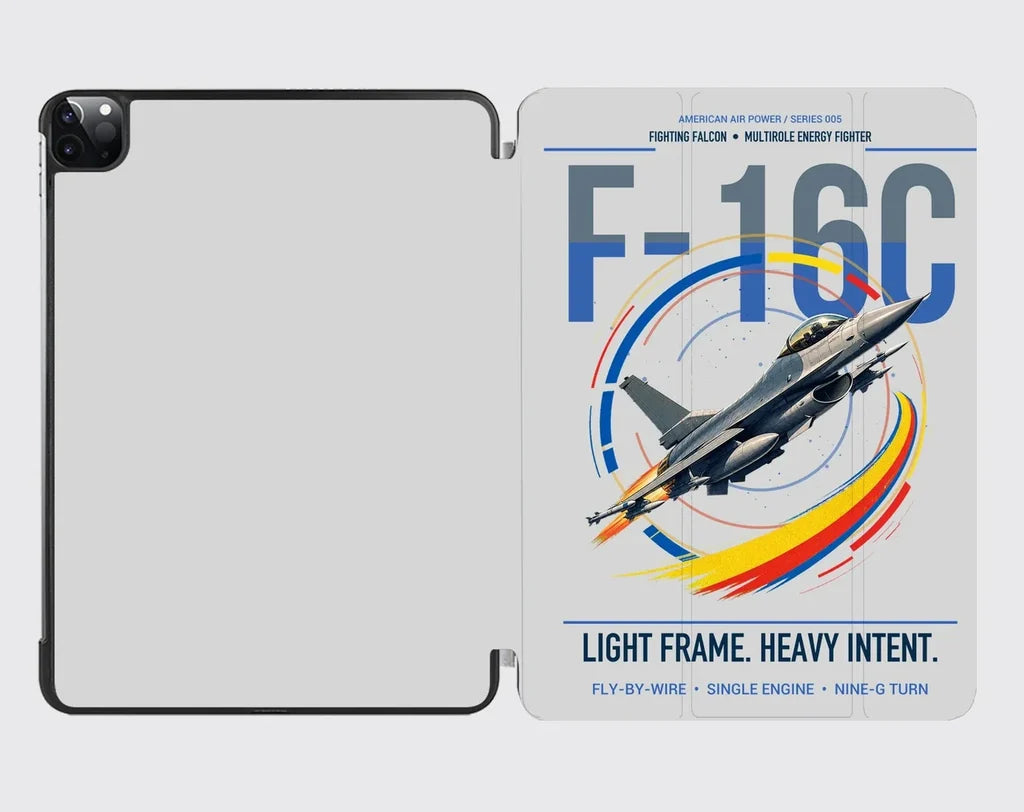 F-16C Fighting Falcon design on light gray ipad tablet case