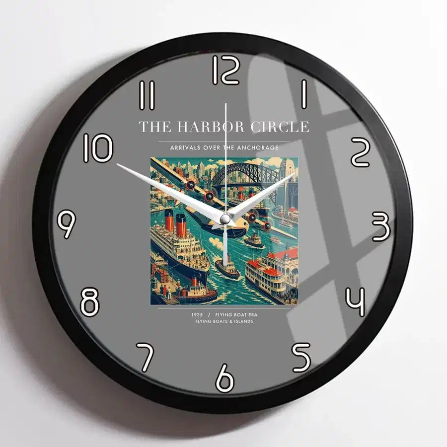 VINTAGE G4059 - The Harbor Circle - Designed Wall Clocks design on gray framed