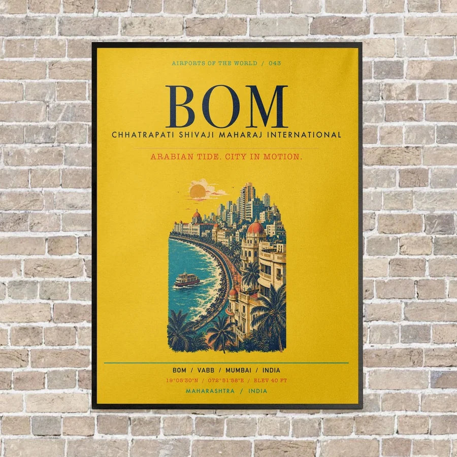 Chhatrapati Shivaji Maharaj International Airport Mumbai BOM vertical canvas print - framed - yellow background