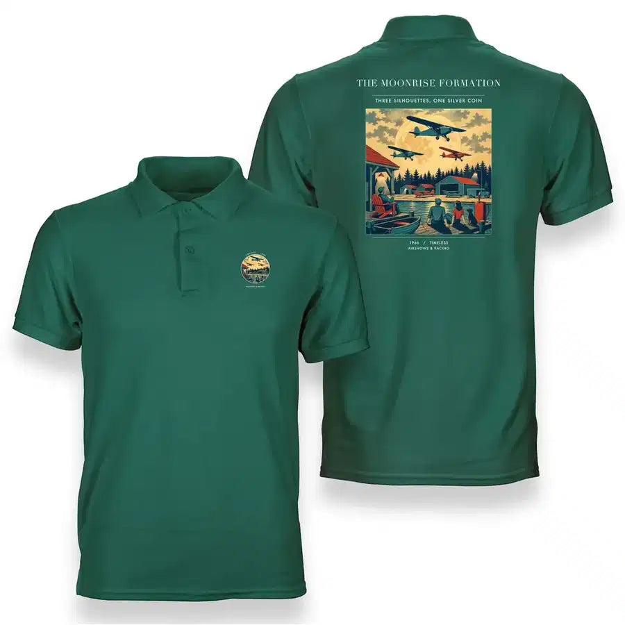 VINTAGE G4431 - The Moonrise Formation - Double-Side Polo T-Shirt design on green