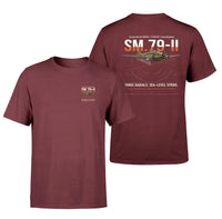 Thumbnail for Savoia-Marchetti SM.79-II Sparviero design on dark red t-shirt, double-side print