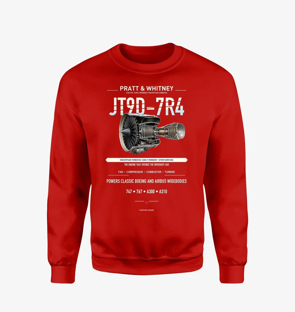 JT9D-7R4 design on red sweatshirt