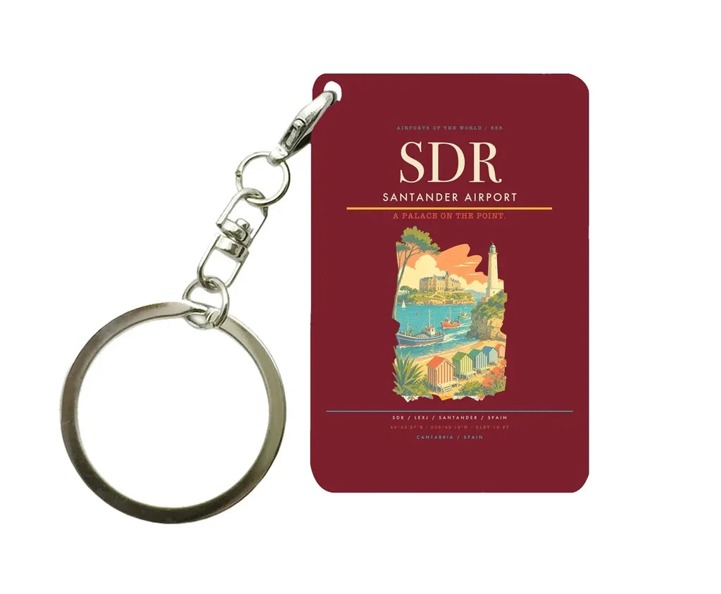 Santander Airport (SDR) design on dark red key chain