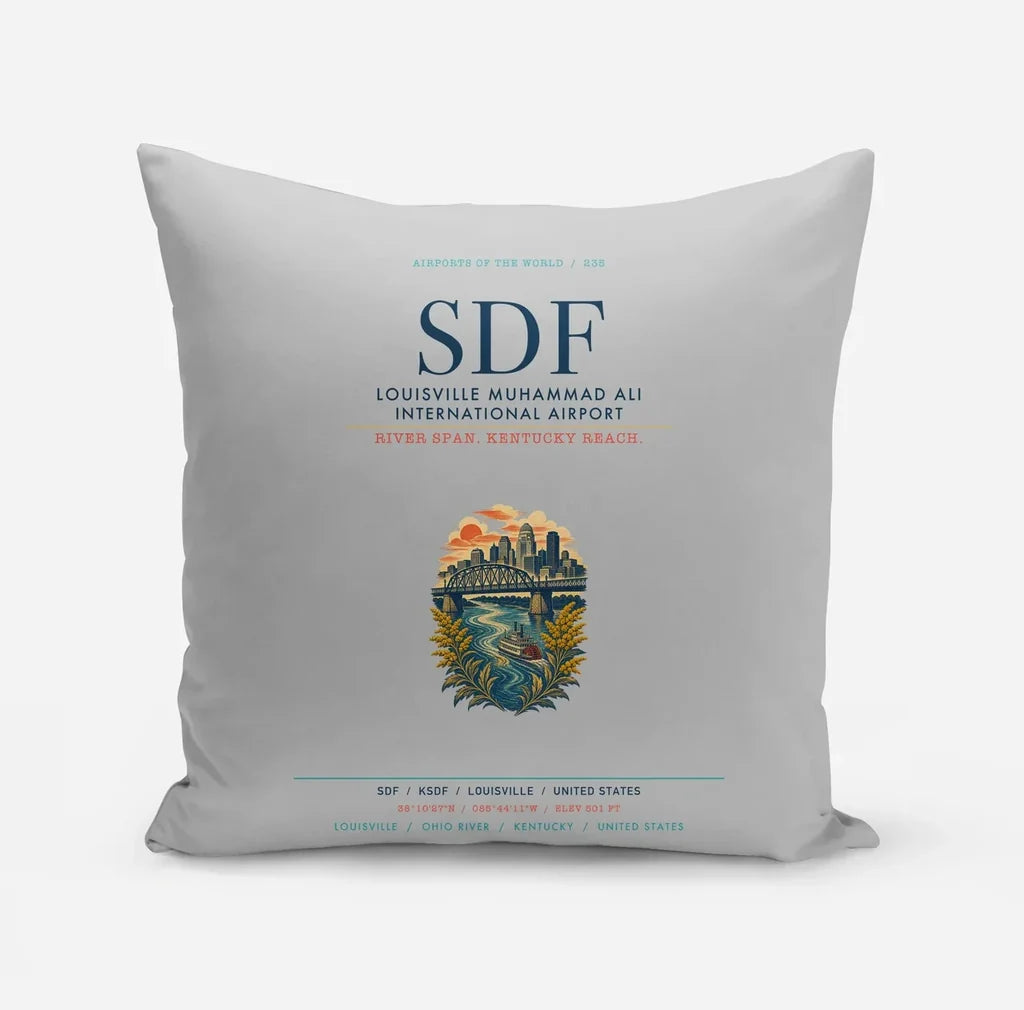 Louisville Muhammad Ali International Airport (SDF) design on light gray pillow