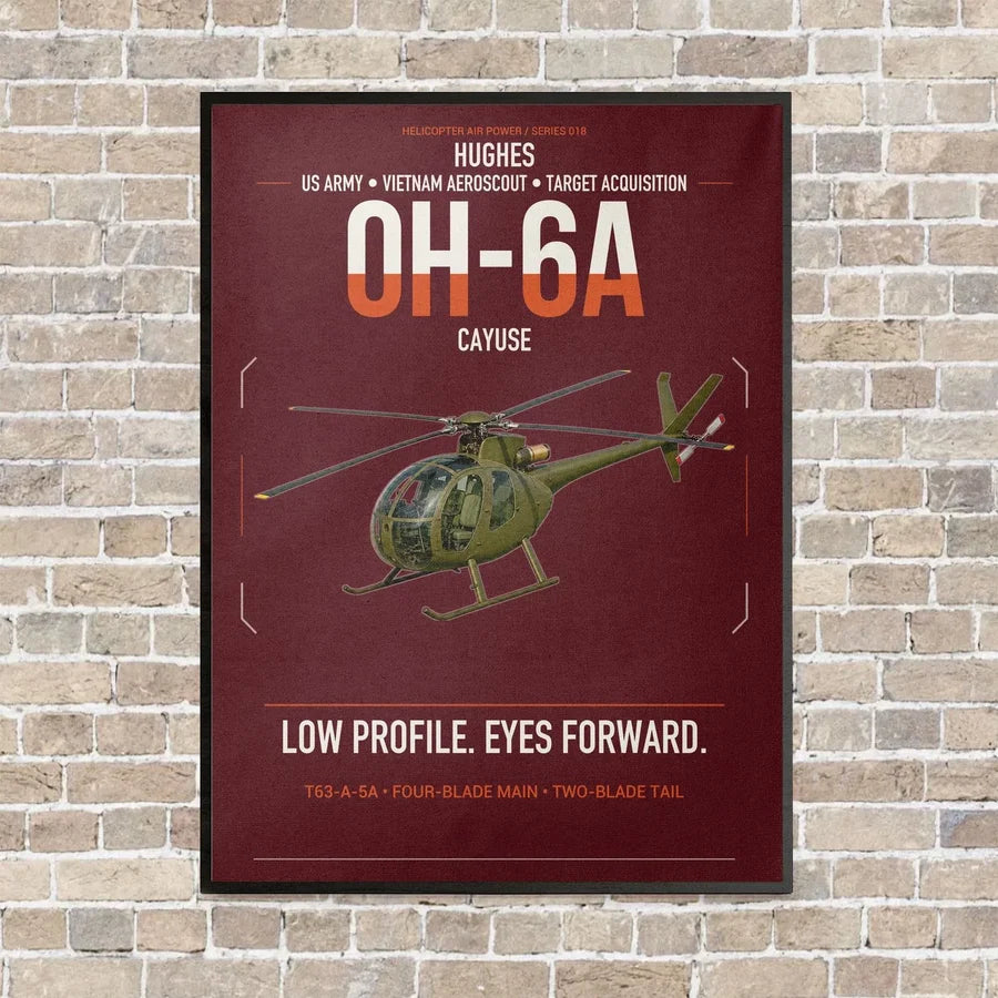 Hughes OH-6A Cayuse vertical canvas print - framed - dark red background