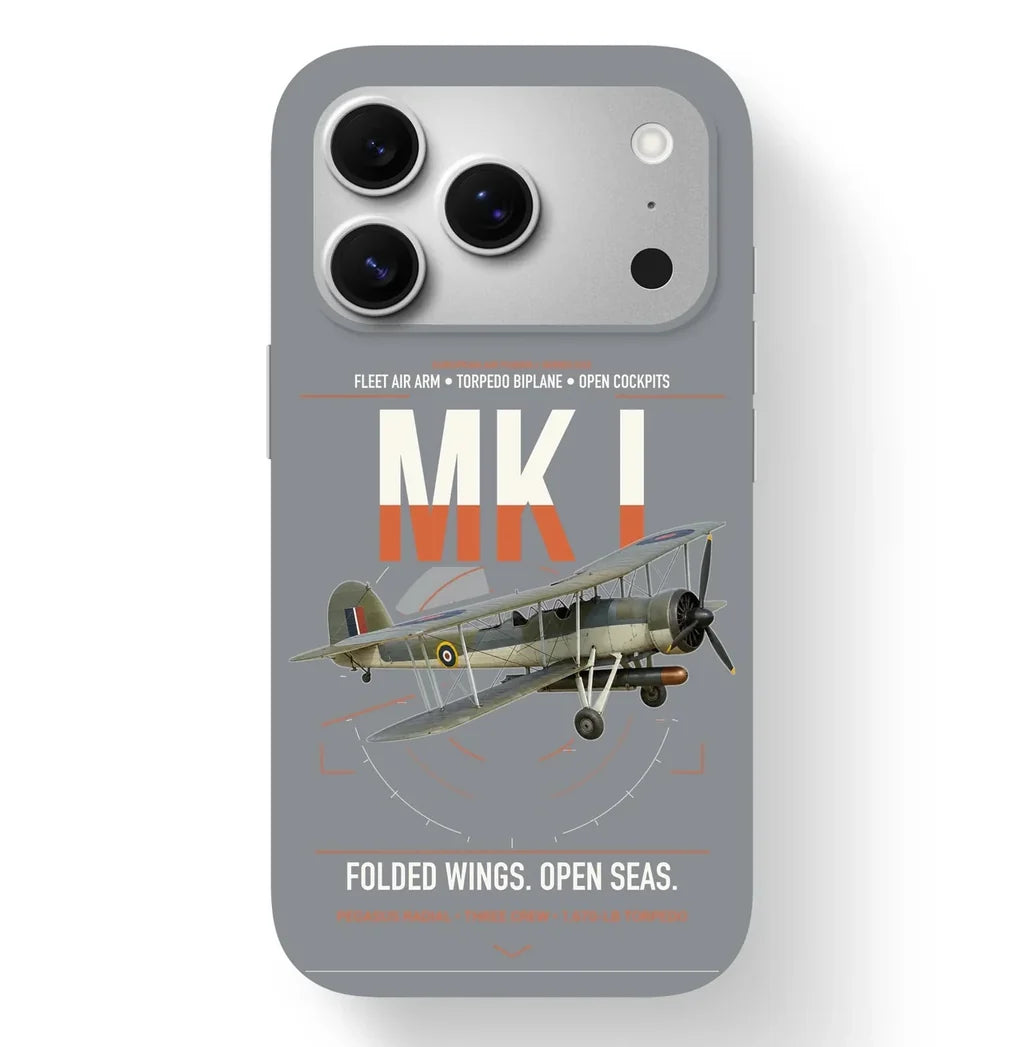 Fairey Swordfish Mk I design on gray magsafe iphone case, for iPhone 17 Pro