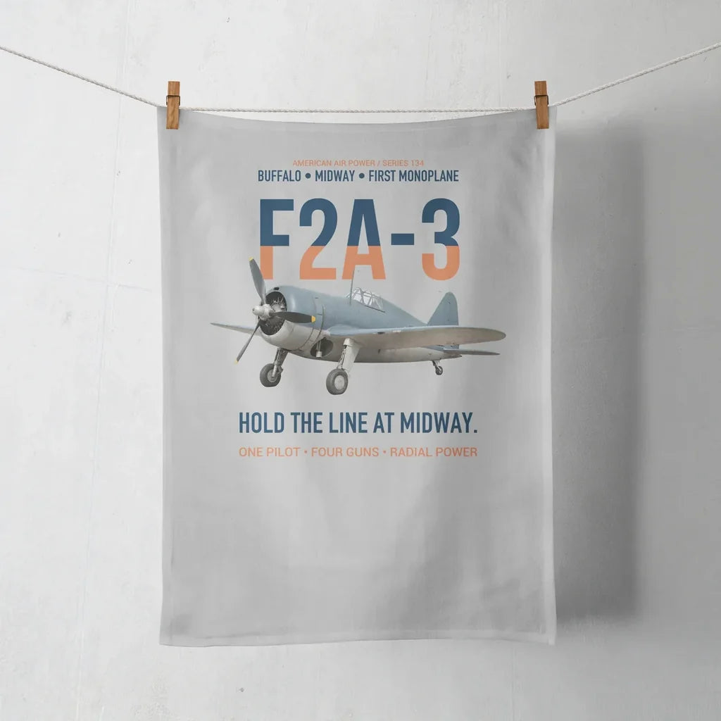 F2A-3 Buffalo Hold the Line at Midway design on light gray towel