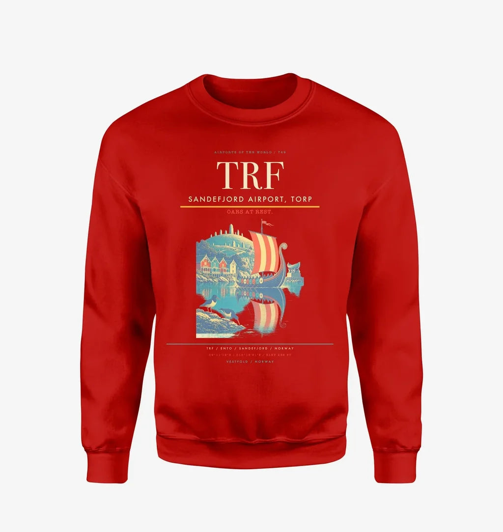 Sandefjord Airport, Torp (TRF) design on red sweatshirt