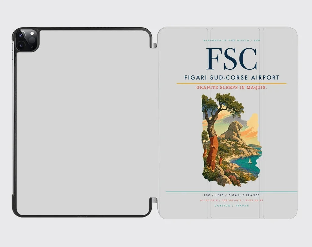 Figari Sud-Corse Airport (FSC) design on light gray ipad tablet case