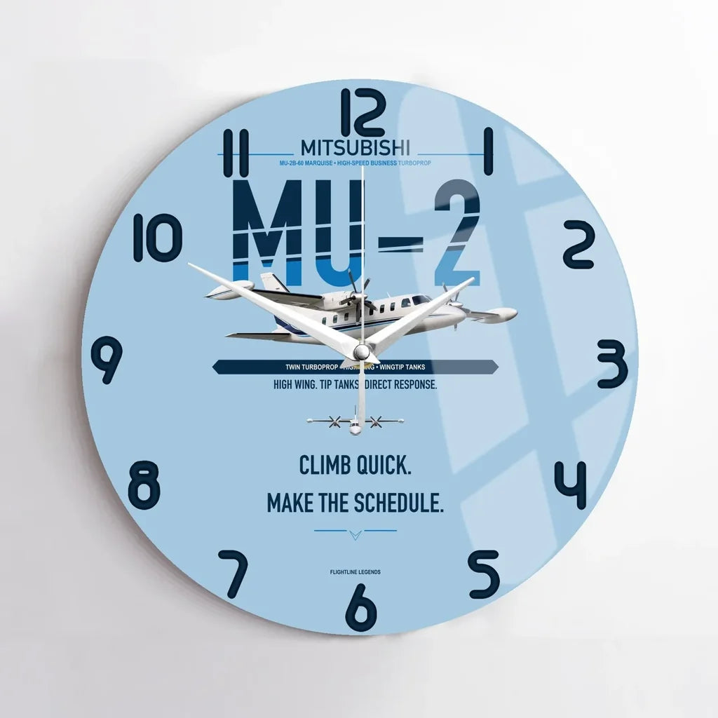Mitsubishi MU-2B-60 Marquise design on light blue no frame wall clock