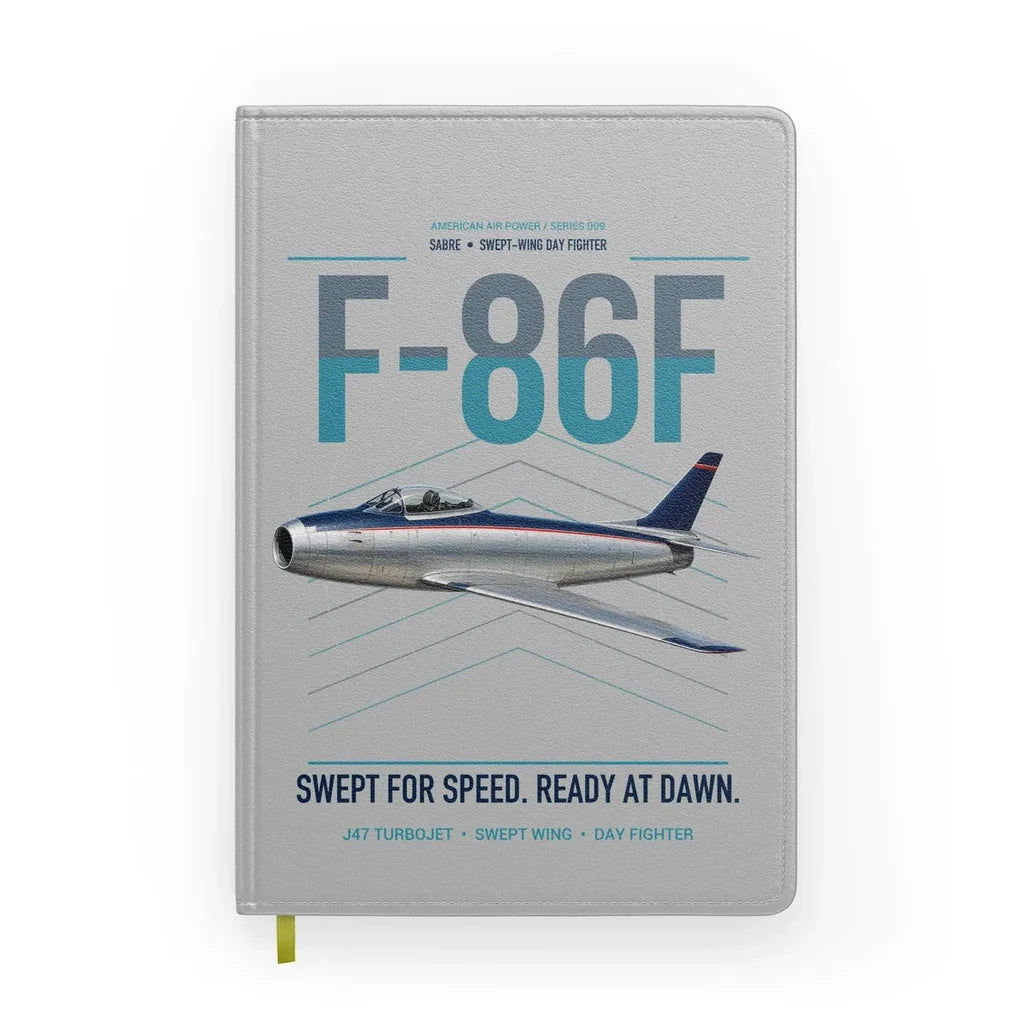 F-86F Sabre design on light gray notebook
