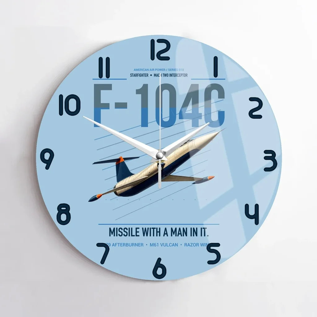 F-104C Starfighter design on light blue no frame wall clock
