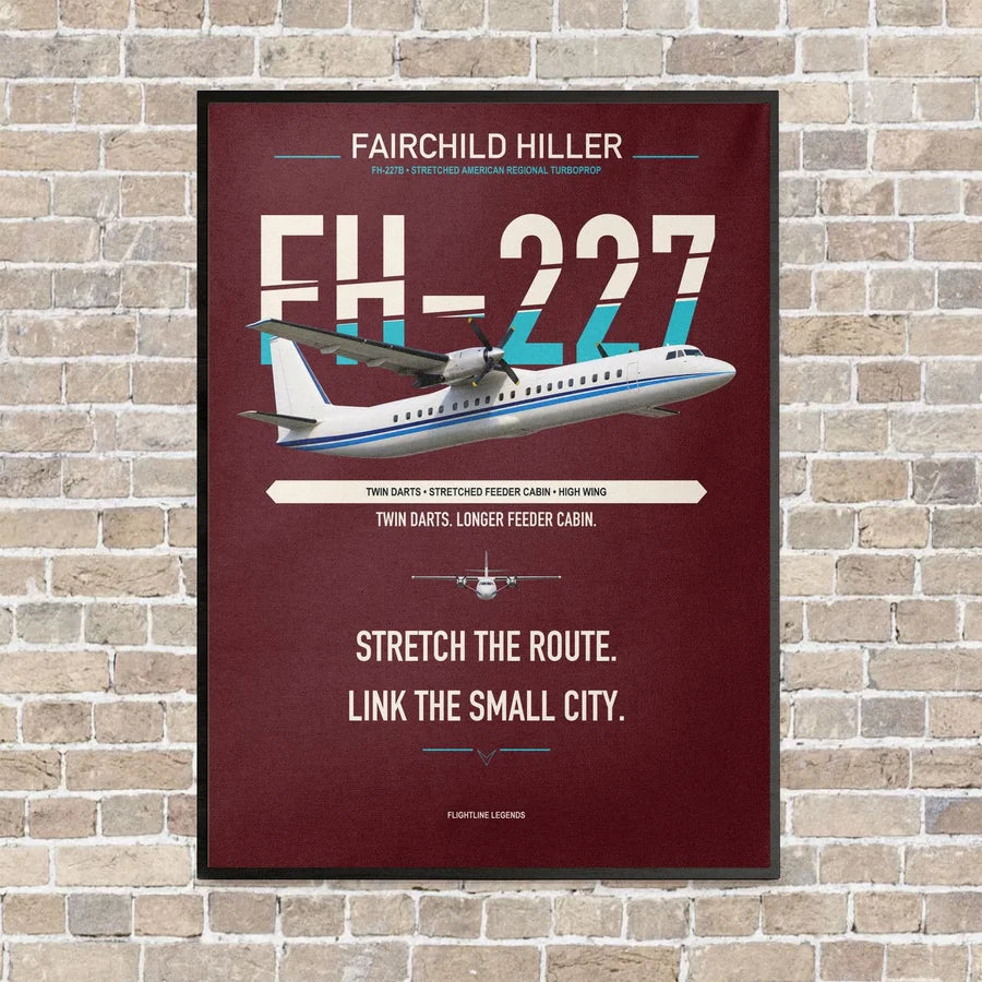 Fairchild Hiller FH-227B vertical canvas print - framed - dark red background
