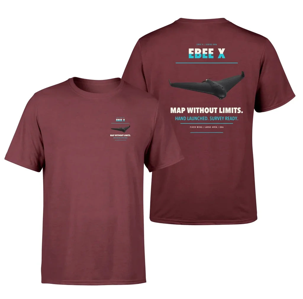 AgEagle eBee X design on dark red t shirt