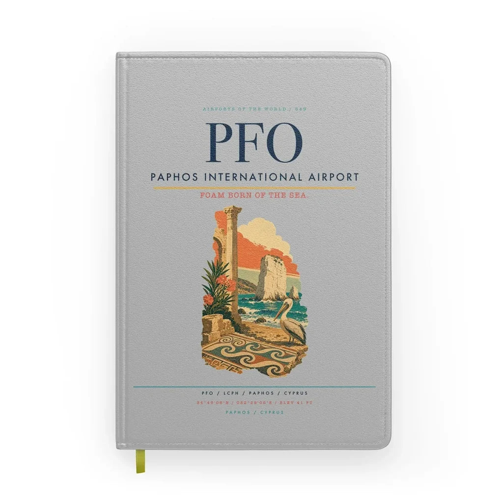 Paphos International Airport (PFO) design on light gray notebook