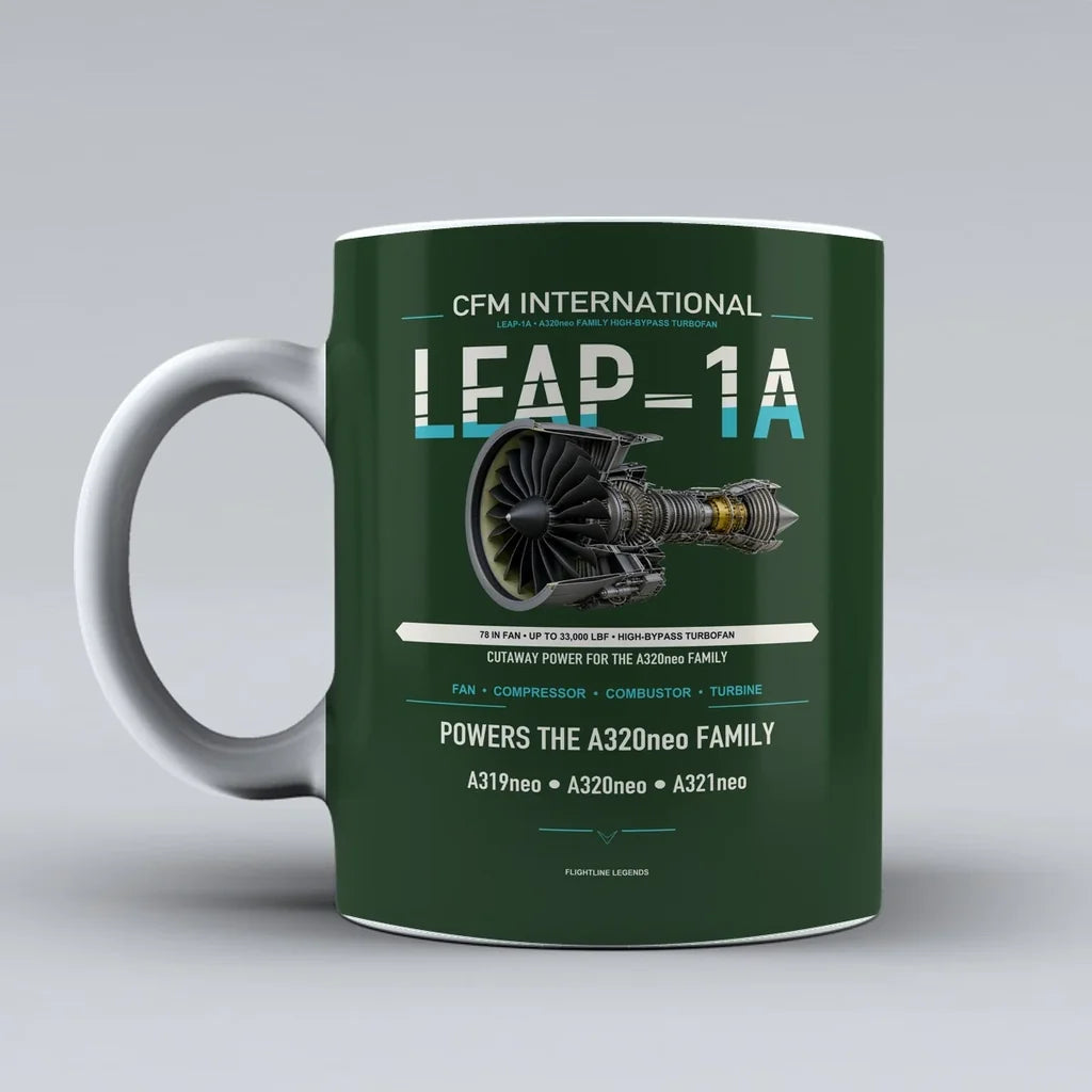 Mug design on dark green leap 1a