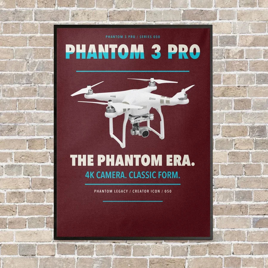 DJI Phantom 3 Professional vertical canvas print - framed - dark red background